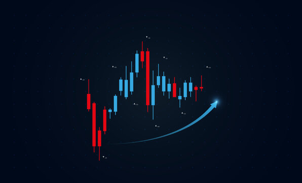Blue bullish bars mix with dominant red declines, showing market volatility. High contrast design perfect for forex brokers and market reports