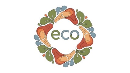 The word "eco" is beautifully centered within a circular frame of organic, intertwined leaf and plant-like shapes, promoting ecological awareness.