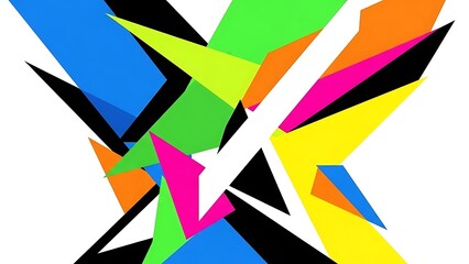 A vibrant explosion of sharp, colorful geometric triangles creates a dynamic and energetic abstract background design.