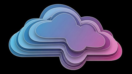 A visually appealing gradient cloud icon depicted with multiple distinct layers, symbolizing advanced digital cloud computing services on a black background.