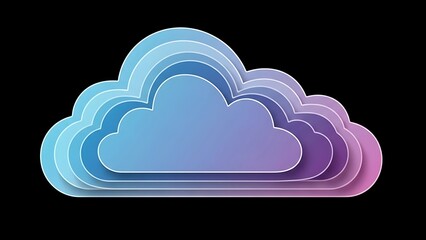 A gradient cloud icon with multiple layers representing data storage and digital services on a black background.