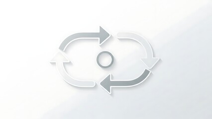 A clean and modern grey recycle or refresh icon featuring four curved arrows forming a continuous circular loop around a central dot.