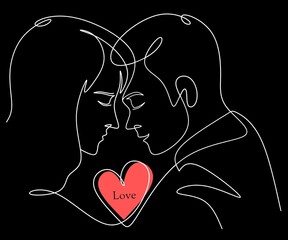 Couple in love lineart drawing vector, couple in love design valentine day line image, couple in love outline design vector ,couple linear ,man and woman line drawing image 