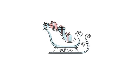 Whimsical Sleigh Icon in Pastel Blues and Pinks for Gentle Holiday Storytelling
