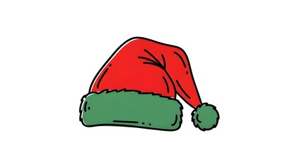 Whimsical Santa Hat Icon in Duotone Red and Green for Playful Holiday Graphics