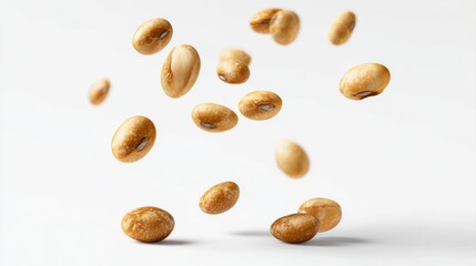 Obraz premium Soybeans levitate isolated on a white background.