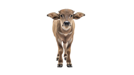 Fototapeta premium Cute Young Brown Calf Standing and Looking at Camera isolated PNG with Transparent Background