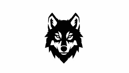 Striking Black and White Wolf Head Logo Icon with Intense Eyes and Sharp Features