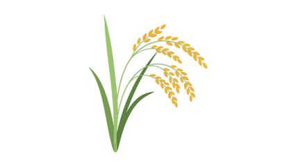 Stylized illustration of a rice plant with golden grains and green leaves on a white background