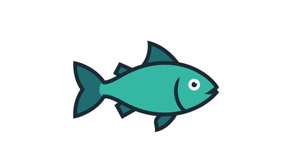 Fototapeta premium A simple flat design illustration of a stylized turquoise fish with dark outlines on a white