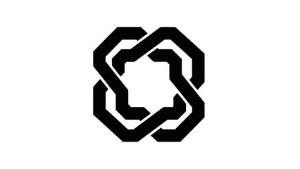 Abstract interlocking geometric symbol representing connection and unity in black on white
