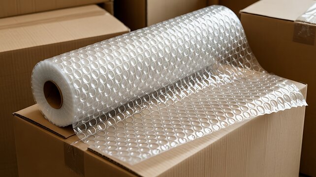 A Large Roll of Bubble Wrap on Top of a Cardboard Box Photo