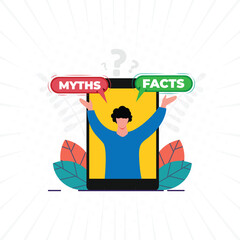  Facts vs myths illustrations, myths vs facts design template,  myths vs facts for media social post