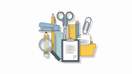 Office Supplies and Stationery Illustration for Business and Education.