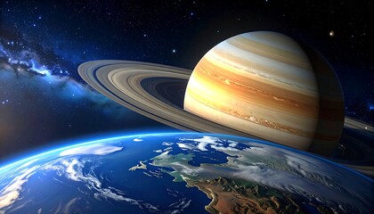 Saturn and Earth - A cosmic perspective on planetary scales.
