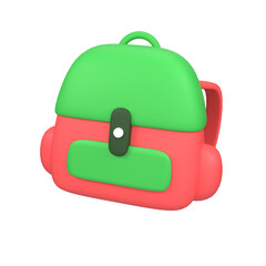 3D Illustration Red and Green School Backpack for Kids