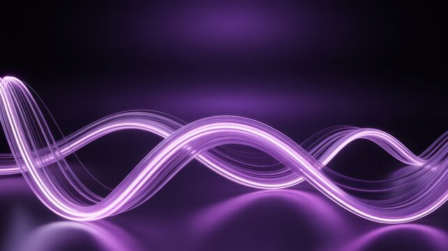 Dynamic purple glowing light trails form an abstract wavy pattern - Powered by Adobe