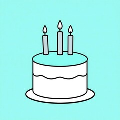 Simple illustration of a white birthday cake with three lit candles