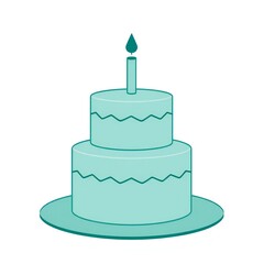 Simple teal two tier birthday cake with one candle