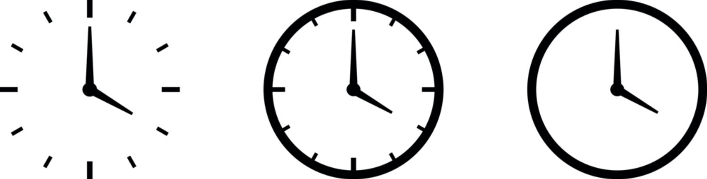 Clock icon set. Time clock icons collection. Line clocks symbol isolated on white background - stock vector.