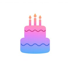 Two tier birthday cake with pink and blue frosting and lit candles