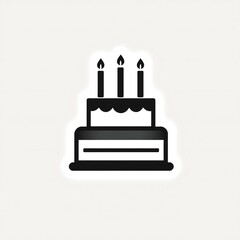 Simple black and white icon of a birthday cake with three candles