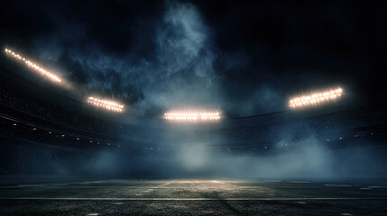 The ultimate battleground America's football arena concept. A dramatic night scene of a sports stadium illuminated by lights.