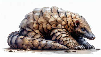 Obraz premium Pangolin curled protectively, symbol of endangered wildlife protection