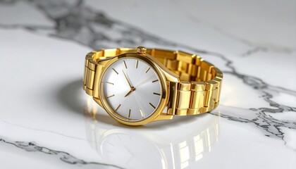 Elegant Gold Watch on Marble Surface - A Timeless Accessory.