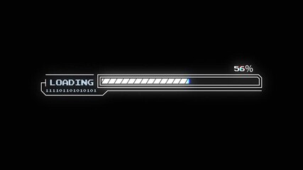 Cyberpunk loading bar animation with glitch effect. Cyberpunk loading bar with completed binary sequence, pixelated and neon. Suitable for futuristic tech themes in design projects.