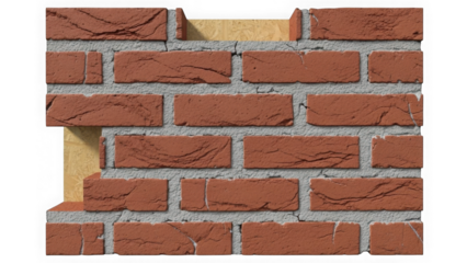 red brick wall with hole  isolated on white background