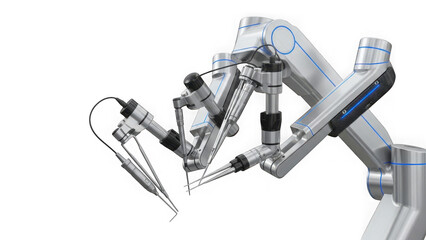 Robotic arms with surgical tools and wires attached