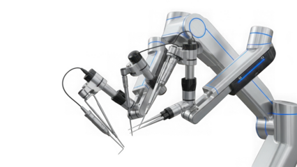 Robotic arms with surgical tools and wires attached