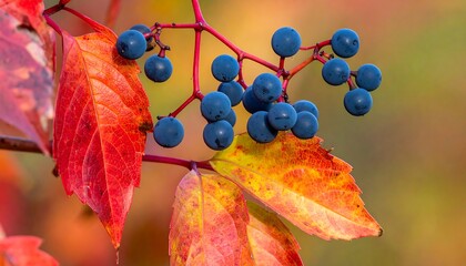 Autumnal Beauty - Virginia Creeper Berries and Vibrant Foliage.