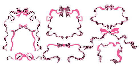 Pink leopard bow ribbon feame background