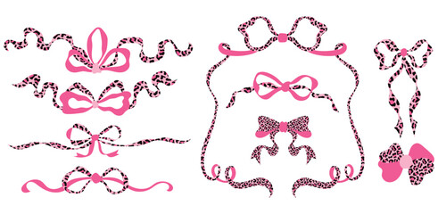 Pink leopard bow ribbon feame background
