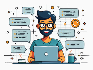 Modern Doodle of a Coding Programmer with Binary Code and Circuit Patterns