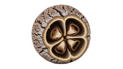 Walnut cut in half showing inner texture