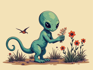 Mysterious Alien Doodle Discovering New Flora