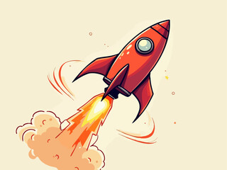 Energetic Doodle Rocket Ship Performing Aerial Stunts with Smoke Rings