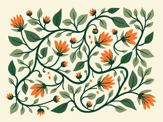 Intertwined Organic Vines and Blossoming Flowers Vector Composition