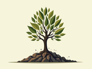 Regenerative Tree Growing from Recycled Materials in Earthy Tones