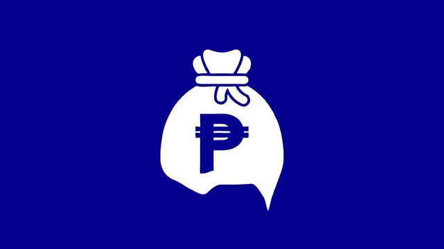 Money bag with peso sign slowly losing funds in white on blue