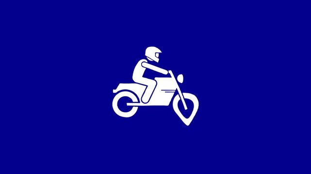 Motorbike icon transforming into location pin on blue background