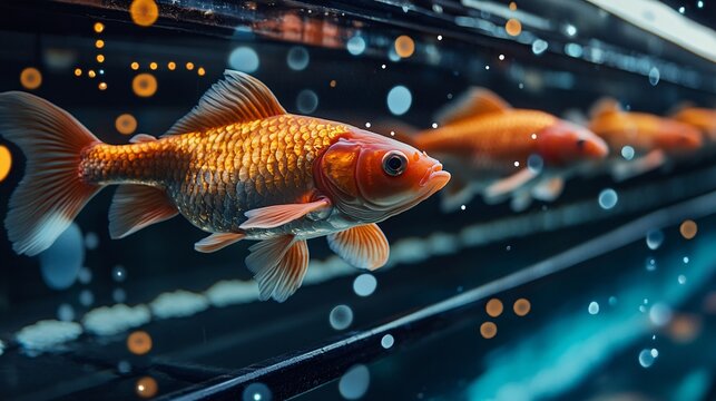 A scene depicting fish farmers utilizing AI-powered analytics to optimize their operations, showcasing the integration of technology in aquaculture and farm management for improved efficiency. - Powered by Adobe