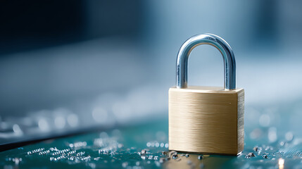 A close-up of a padlock resting on a circuit board, symbolizing security and digital safety in technology.