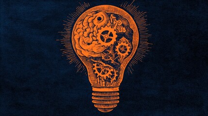 Orange Steampunk Gear Mechanism Lightbulb