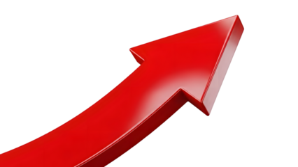 Red arrow pointing upwards isolated on transparent background