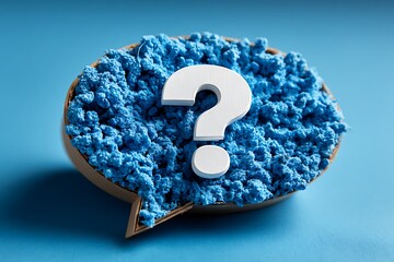 White Question Mark in Blue Kinetic Sand Speech Bubble symbol query