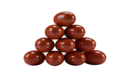 Pyramid of shiny brown balls isolated on transparent background